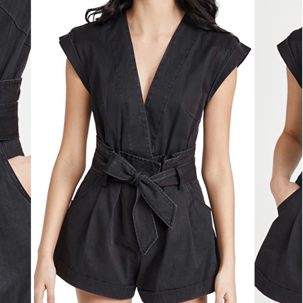 Marissa Webb Dixon paper bag washed black denim romper size 2